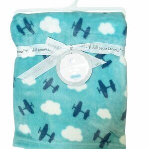 Petite L'Amour Airplane Clouds Blue Security Lovey Blanket 30" X 40" NEW